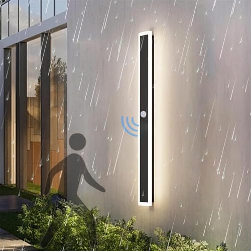 LED Außen Wandleuchte mit Bewegungsmelder Wandleuchten Schwarz Wasserdicht IP65 Wandlampe Lang Innen Acryl 3000K/4500K/6000K Wandbeleuchtung Moderne Dekorative für Treppen Garten (Neutral Licht,100cm) von GZZBMY