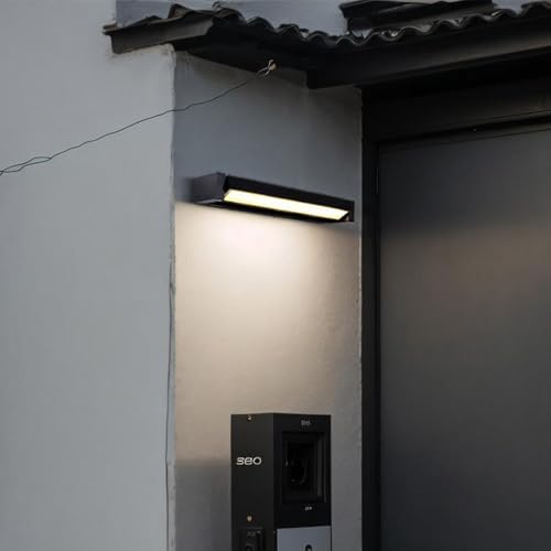 LED Außenleuchte IP65 Wasserdichte Außenwandleuchte mit 350° Schwenkbar Innen/Aussen Wandleuchten Panel Lang Wandbeleuchtung Garten Terrasse Balkon Hauswand Schwarz (Quadratisches Weißes Lich,33cm) von GZZBMY