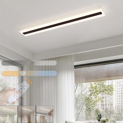 LED Deckenleuchte Dimmbar 3000K-6000K Moderne Deckenlampe mit Fernbedienung Rechteckige Beleuchtung Leuchte Acryl Deckenbeleuchtung Linear Einstellbare Helligkeit für Wohnzimmer (Schwarz,100CM 20W) von GZZBMY