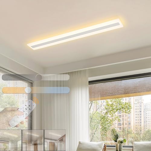 LED Deckenleuchte Dimmbar 3000K-6000K Moderne Deckenlampe mit Fernbedienung Rechteckige Beleuchtung Leuchte Acryl Deckenbeleuchtung Linear Einstellbare Helligkeit für Wohnzimmer (Weiß,150CM 30W) von GZZBMY
