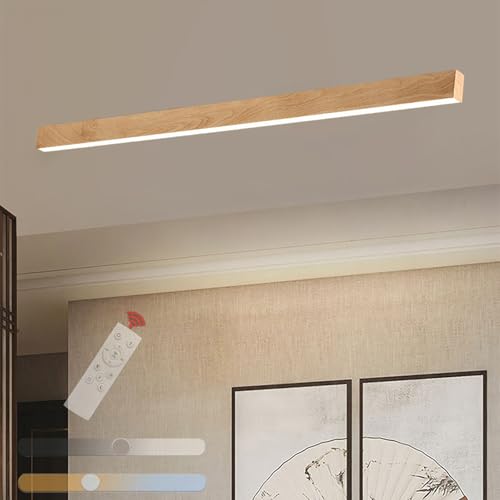 LED Deckenleuchte Dimmbar Deckenlampe mit Fernbedienung 3000K-6500K Schlafzimmer Lampe Modern Schlicht Ideal Nachtlicht Badlampe Decke Küchenlampen für Wohnzimmer Kinderzimmer (Holzfarbe,120CM 24W) von GZZBMY
