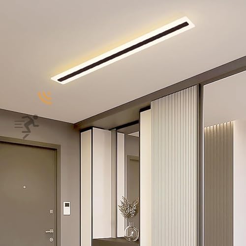 LED Deckenleuchte mit Bewegungsmelder MAX 40W Innen Deckenlampe mit Tageslichtsensor Esszimmer Rechteck Deckenleuchten Aluminium Leuchten für Wohnzimmer Schlafzimmer (Schwarz Warms Licht,120CM) von GZZBMY
