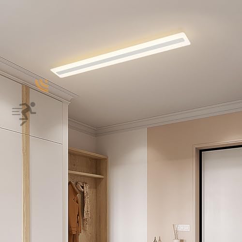 LED Deckenleuchte mit Bewegungsmelder MAX 40W Innen Deckenlampe mit Tageslichtsensor Esszimmer Rechteck Deckenleuchten Aluminium Leuchten für Wohnzimmer Schlafzimmer (Weiß Neutrales Licht,40CM) von GZZBMY