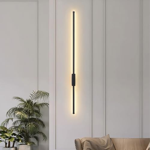 LED Innen Wandleuchte Lange Modern Design Treppenhauslampe Wandleuchten Aluminium Wandbeleuchtung für Wohnzimmer Schlafzimmer Nachttisch Arbeitszimmer Treppenhaus (Schwarzes Neutrales Licht,80cm) von GZZBMY