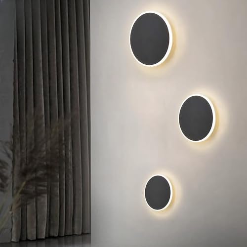 LED Innen Wandleuchte mit Schalter Touch Moderne Runde Metall Wandlicht Lampen mit Akku Kabellos Rund Wandlampe Batteriebetriebene USB für Schlafzimmer Wohnzimmer (Schwarz Neutrales Licht,15CM) von GZZBMY