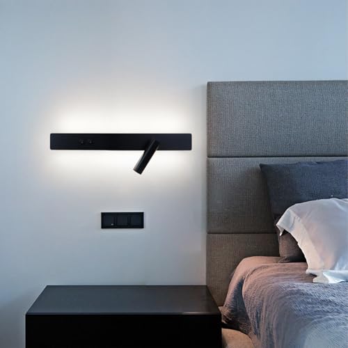 LED Innen Wandleuchten mit 2 Schalter Modern Aluminium Wandleuchte mit Verstellbarer Drehbar Rundes Spot Lesen Wandbeleuchtung für Wohnzimmer Schlafzimmer Nachttisch (Schwarzes Weißes Licht,40cm) von GZZBMY