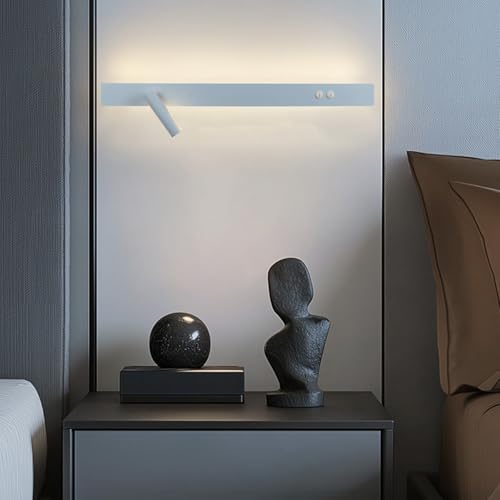 LED Innen Wandleuchten mit 2 Schalter Modern Aluminium Wandleuchte mit Verstellbarer Drehbar Rundes Spot Lesen Wandbeleuchtung für Wohnzimmer Schlafzimmer Nachttisch (Weiß Natürliches Licht,60cm) von GZZBMY
