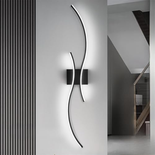 LED Lange Wandleuchte mit Fernbedienung Wandleuchten Kreative Linien Design Dimmbar 3000K-6500K Innen Wandlampe Aluminium Moderne Wellendesign Wandbeleuchtung für Schlafzimmer Flur (Schwarz,80cm) von GZZBMY
