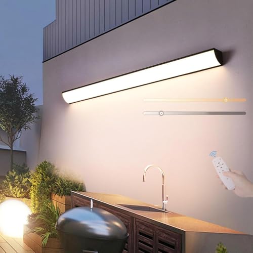 LED Modern Außenwandleuchte IP65 Wasserdicht Dimmbare 3000K-6500K Wandleuchten mit Fernbedienung Innen/Aussen Acryl Gärten Wandbeleuchtung für Garage Treppe Villa Terrasse (Schwarz,30cm) von GZZBMY