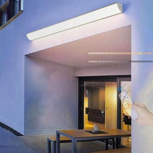 LED Modern Außenwandleuchte IP65 Wasserdicht Dimmbare 3000K-6500K Wandleuchten mit Fernbedienung Innen/Aussen Acryl Gärten Wandbeleuchtung für Garage Treppe Villa Terrasse (Silber,120cm) von GZZBMY