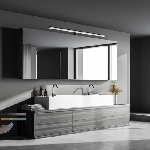 LED Moderne Spiegelleuchte IP44 Wasserdichte Dimmbar Wandleuchte mit Fernbedienung Klemmleuchte Innen Aluminium Schminklicht Spiegellampe Badezimmer für Bad Aufbauleuchte Treppen (Schwarz,60CM) von GZZBMY
