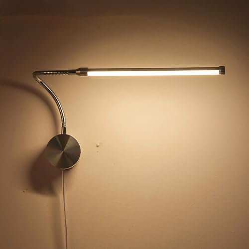 LED Schwanenhals Lampe mit Schalter Modern Schlafzimmer Nachttischlampe Silber 360° Einstellbar Leselampe Wandlampe Innen Wandbeleuchtung mit 190cm Kabel Stecker Kinderzimmer (Warms Licht,1 Stück) von GZZBMY