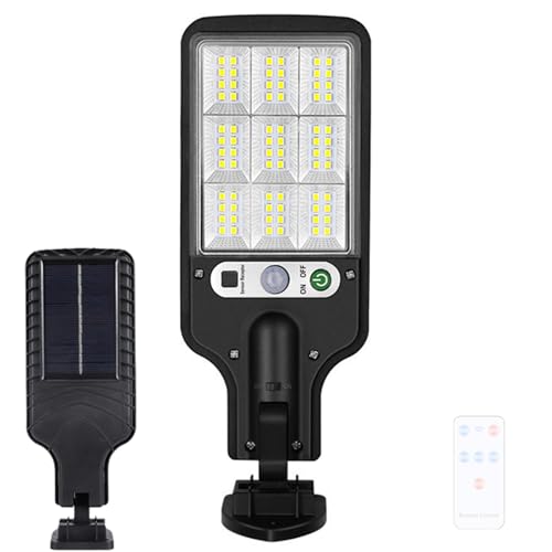 LED Solar Außen Wandleuchten mit Fernbedienung IP65 Wasserdicht Wandlampen mit Bewegungsmelder Wandbeleuchtung Drehwinkel für Straßenb Innenhöfe Gärten Geeignet 6500K Schwarz (Weißes Licht,E) von GZZBMY