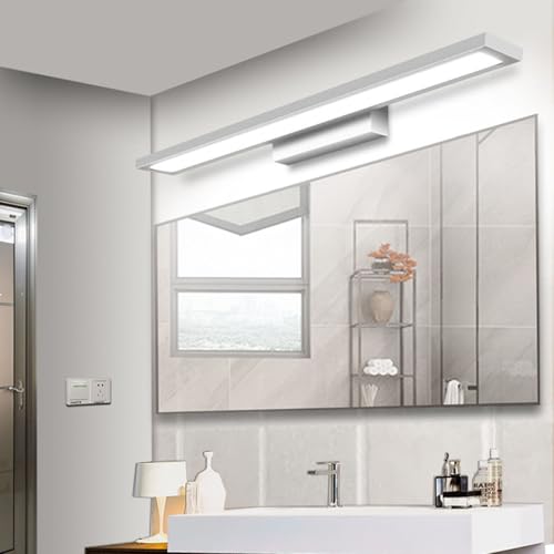 LED Spiegelleuchte Bad Wasserdicht IP44 Badleuchte Moderne Wandlampe Innen für Korridor Küche Badschrank 3000K/6000K Aluminium Nicht-dimmbar Schminkleuchte Dekoratives (Silbrig Weißes Licht,60cm) von GZZBMY