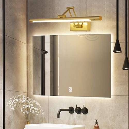 LED Spiegelleuchte Badezimmer Faltbar Drehbar Wandleuchten mit Induktion Modern Wandleuchte mit Schwenkbarem Lampenkopf für Wohnzimmer Schminklicht Bildbeleuchtung (Bronze Natürliches Licht,73cm) von GZZBMY