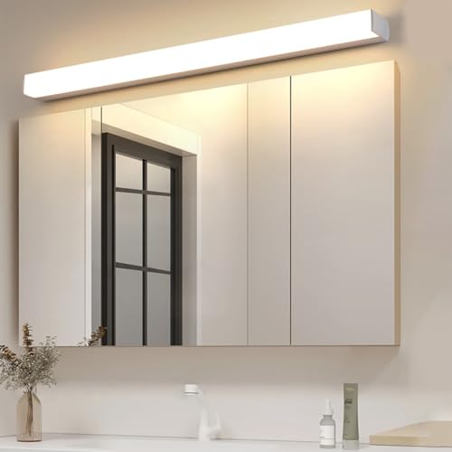 LED Spiegelleuchte Badezimmer IP44 Wasserdicht Wasserdicht Badleuchte Modern Wandleuchten Metall Aluminium Badschrank Küche Badezimmerschrank Spiegelleuchten 3000K/6500K (Silber Warmes Licht,100cm) von GZZBMY