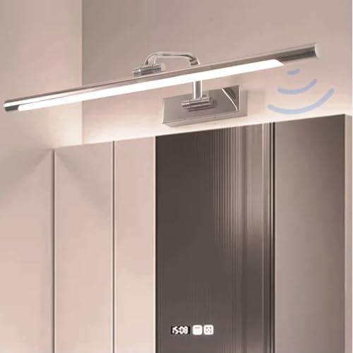 LED Spiegelleuchte Badezimmer mit Bewegungsmelder Wasserdicht Wandbeleuchtung 180° Drehbar Modern Wandleuchten Bilderleuchte Wandleuchte für Keller Küche Badschrank (Silbernes Weißes Licht,60cm) von GZZBMY