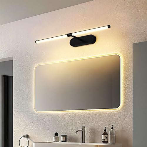 LED Spiegelleuchte Wasserdicht IP44 Spiegellampe Badleuchte Wandleuchte Spiegelschrank Modern Aluminium Wandbeleuchtung 3000K/6500K Beleuchtung Wohnzimmer Badschrank Küche (Schwarz Warmes Licht,90cm) von GZZBMY