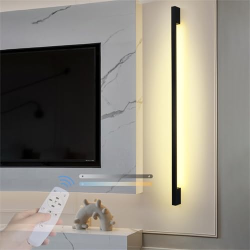 LED Wandleuchte Dimmbar Innen mit Fernsteuerung Wandlampe Lange Aluminium Acryl Modern Wandlicht Treppen Beleuchtung 3000K-6000K Wandbeleuchtung für Wohnzimmer Schlafzimmer Dekorative (Schwarz,40cm) von GZZBMY