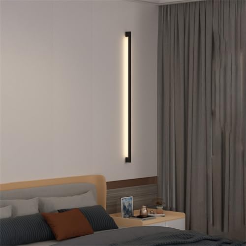 LED Wandleuchte Innen Lange Wandlampe Aluminium Acryl Linear Wandlicht Minimalistische Modern Wandbeleuchtung für Terrassen Schlafzimmer Wohnzimmer Hintergrund Dekorative (Schwarz-Warmes Licht,200cm) von GZZBMY