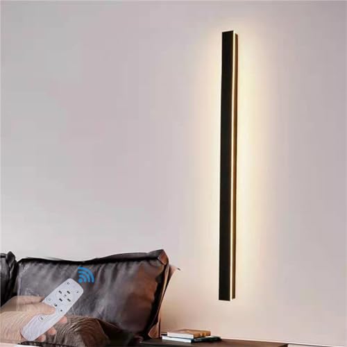 LED Wandleuchte Innen mit Fernbedienung Moderne Minimalistische Dimmbare Wandlampe Lange Innen Acryl Mode Lichter Veranda Wandbeleuchtung Wohnzimmer Badezimmer Haustür Schlafzimmer (Schwarz,80CM) von GZZBMY
