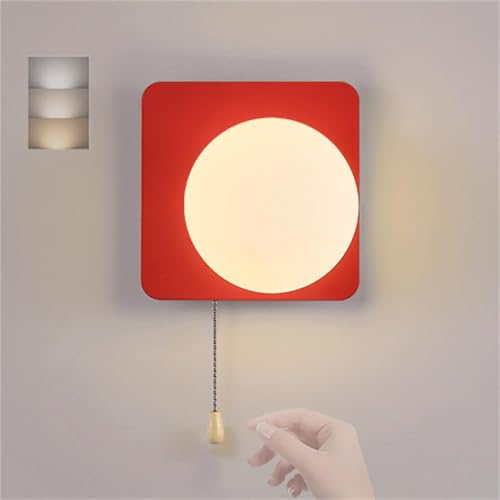 LED Wandleuchte Innen mit Zugkettenschalter Wandlampe G9 Kugelglas Leuchtenschirm Wandlicht Moderne Minimalistische Dreifarbig Einstellbar Wandbeleuchtung für Schlafzimmer Wohnzimmer (Rot,Quadrat) von GZZBMY