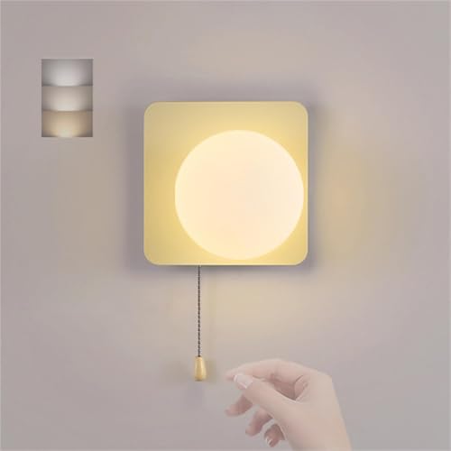 LED Wandleuchte Innen mit Zugkettenschalter Wandlampe G9 Kugelglas Leuchtenschirm Wandlicht Moderne Minimalistische Dreifarbig Einstellbar Wandbeleuchtung für Schlafzimmer Wohnzimmer (Weiß,Quadrat) von GZZBMY