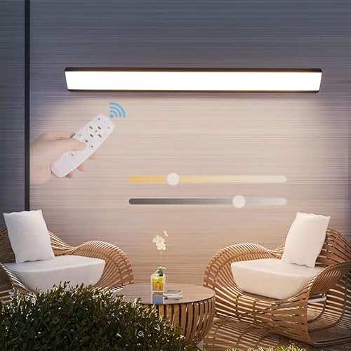 Lange Wandbeleuchtung Dimmbare Wandleuchte mit Fernsteuerung 10-100% Helligkeitseinstellung Ip65 Wasserdicht Wandlampe Schwarz Acryl Außenwandleuchten Flur Wohnzimmer Gärten (Schwarz,150cm) von GZZBMY