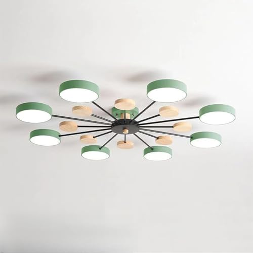 Moderne Acryl LED Deckenleuchte Runde ﻿Ø110CM Nordische Deckenleuchte Holz Dekoration Einfache Kronleuchter Kreative Dimmbare Deckenbeleuchtung für Wohnzimmer Esszimmer (Grün,8 Lichter 96W) von GZZBMY