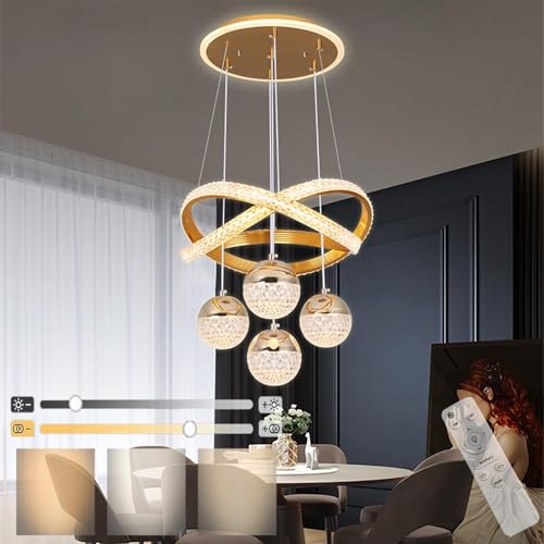 Moderne LED Pendelleuchte mit Fernbedienung esszimmer dimmbar hängelampe Linear design hängeleuchte Esszimmerlampe hängend Höhenverstellbar Aluminium Esstischlampe Bürolampe (Gold) von GZZBMY