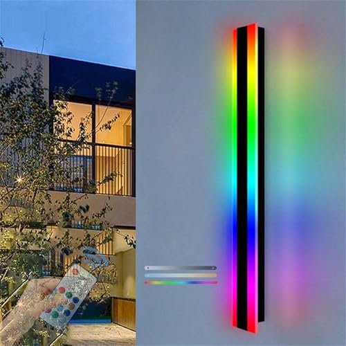 RGB Außen Wandlampe Schwarz Dimmbar Außenwandleuchten Lang mit Fernbedienung Wandleuchte Moderne Villa IP65 Wasserdichte Wandlicht Wohnzimmer Dekorative Wandbeleuchtung Innen für Porch Garten (120cm) von GZZBMY