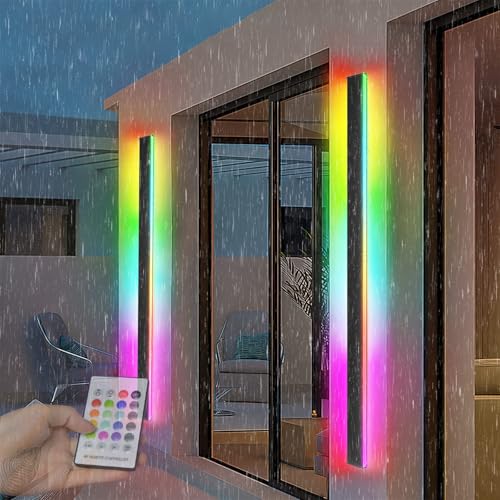 RGB Lang Außen Wandleuchte mit Fernbedienung LED Dimmbar Wandlampe Garden IP65 Wasserdichte Wandlichter Innenbereich Modern Wandlampen Wohnzimmer Schlafzimmer Garten (200cm 98w) von GZZBMY
