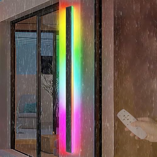 RGB Lange Außenwandleuchten Dimmbar LED Wandlampen mit Fernbedienung Aussen Innen Wandbeleuchtung IP65 Wasserdichte Aluminium Schwarz für Balcony Villa Terrassen Gärten (D,150cm) von GZZBMY