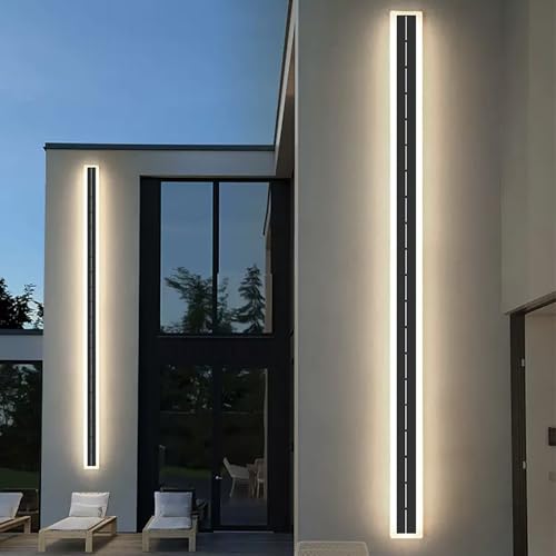 Solar Wandleuchte IP65 Wasserdichte Wandleuchten Außen Garten LED Wandlampe Aussen Schwarz Rechteckig Aluminium Wandlampen 68W Modern Wandbeleuchtung für Hof Garage (Neutrales Licht 4000K,120CM) von GZZBMY