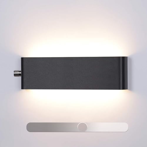 Wandleuchte Innen Dimmbar LED Wandlampe mit Dimmer Schalter Einstellbare Helligkeiten Wandbeleuchtung Moderne Up und Down Leuchten für Wohnzimmer Schlafzimmer Flur (Schwarz Warms Licht,31CM 16W) von GZZBMY