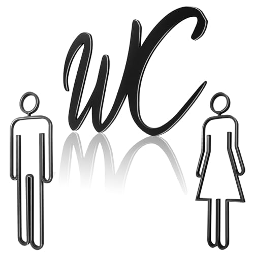 GZhaimai 1 Stück WC Schild + 1 Satz Toilettenschild für Männer und Frauen, Selbstklebend WC Schilder für Toilettentür Innen und Außenbereiche(Acryl, Schwarz) von GZhaimai