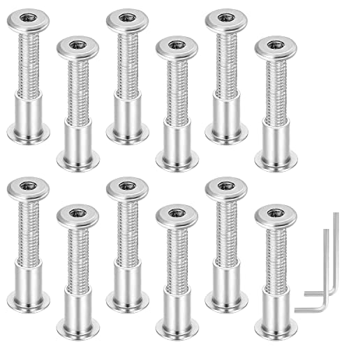 GZhaimai M6 Schrauben, Möbelverbinder für 31-40mm, 12 Stk Hülsenschrauben und Hülsenmutter mit 2 Stk Sechskantschlüssel, Möbelschrauben Edelstahl für Verbinden Möbeln, Schränken, Holzbrettern von GZhaimai