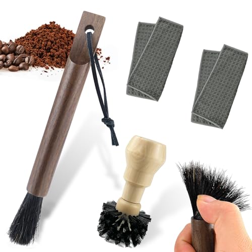 GZhaimai 2 STK Barista Pinsel, Kaffeepinsel mit Holzgriff für Siebträger Maschinen Kaffeevollautomaten Kaffeemühle Espressomaschine, mit Putzlappen von GZhaimai