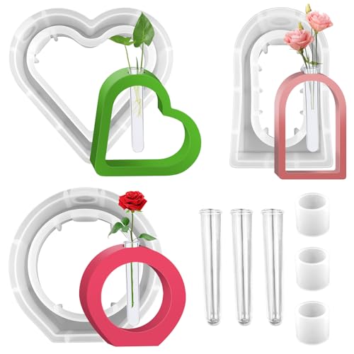 GZhaimai 3 Stück Gießform Vase, Vase Silikonform mit 3 Stück 12cm Reagenzgläsern, Reagenzglas Vase für Hydrokulturpflanzen(3 Stile) von GZhaimai