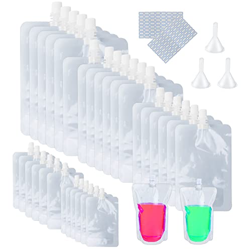 GZhaimai 80 Stk Saftbeutel, Klare Trinkbeutel Trinkbeutel mit Trichter Wiederverwendbare für Draussen, Reisen, Picknick und Party (100/200/300/380/500ml) von GZhaimai