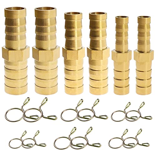 GZhaizhuan 6 Stk Messing Reduzierstück Widerhaken Schlauchanschluss Adapter 8-6mm/10-8mm/12-10mm für Wassergas Öl Boot Luftrohr, mit 6 Schlauchschellen von GZhaizhuan