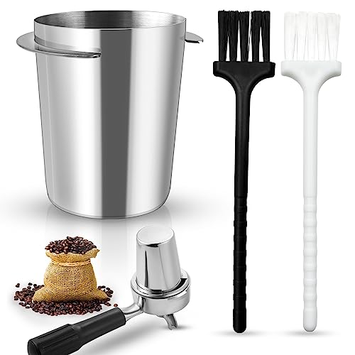 GZkushi Dosierbecher, 51mm Edelstahl Dosing Cup mit 2 Stk Kleine Bürste für Schnellen Transfer von Gemahlenem Kaffeepulver und Kaffeedosierung Silber von GZkushi