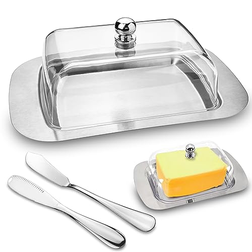 GZkushi Butterdose, Edelstahl Butterdose mit Deckel für Butter,Käse,Gebäck,Kleine Früchte Aufbewahren(18.6 x 12 x 6.5cm) mit 2 Stk Großes Buttermesser von GZkushi