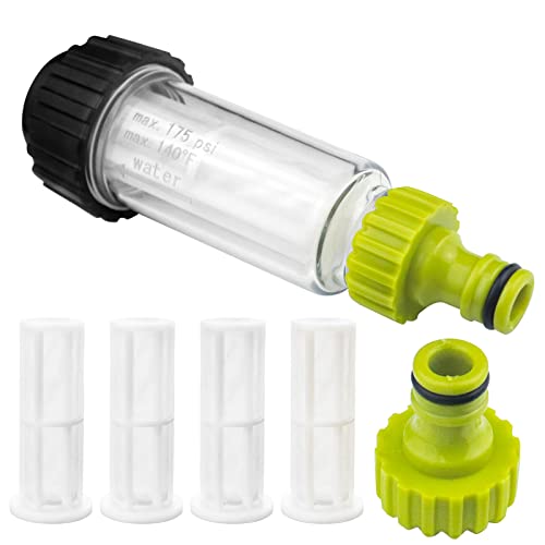 GZkushi Wasserfilter Set, 3/4 Zoll Wasser Vorfilter mit 4 × Filtereinsatz & Schnelladapter, für Hochdruckreiniger, Gartenpumpe, Gartenbewässerung, Wohnmobil von GZkushi