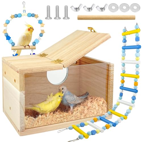GZqiancang 1 STK Nistkasten Wellensittich, Nistkasten Wellensittiche Transparent mit 1 STK Wellensittich Schaukel und Vogelleiter Brückenspielzeug(19.5 * 12 * 12cm) von GZqiancang