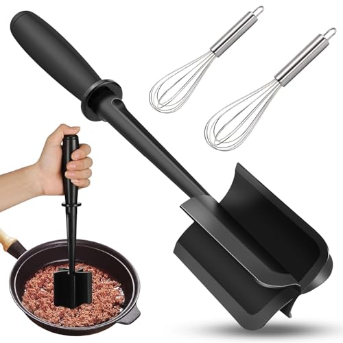 GZqiancang 1 Stk Hackfleisch Zerkleinerer, Multifunktional Stampfer mit 2 Stk Schneebesen für Rindfleisch, Huhn, Kartoffeln, Avocado, Tomaten Und Mehr Zu Pürieren von GZqiancang