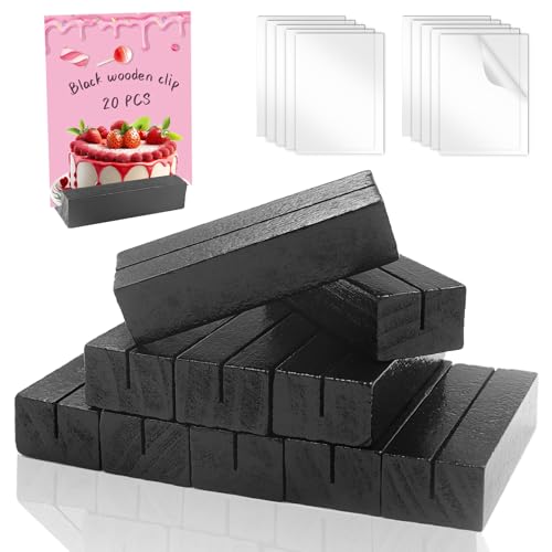 GZqiancang 10 Stück Tischkartenhalter, Schwarz Kartenhalter Holz mit 10 Stück Klares Acrylplatten für Restaurants, Hochzeiten, Bankette, Party (7×2.5×1.8cm) von GZqiancang