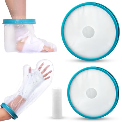 GZqiancang 1 Stk Duschschutz Fuß, Verbandschutz Wasserdicht Erwachsene mit 1 Stk Duschschutz Arm für Halten Wunde Beim Duschen Trocken mit 1 Stk Verband(Fuß/Arm) von GZqiancang