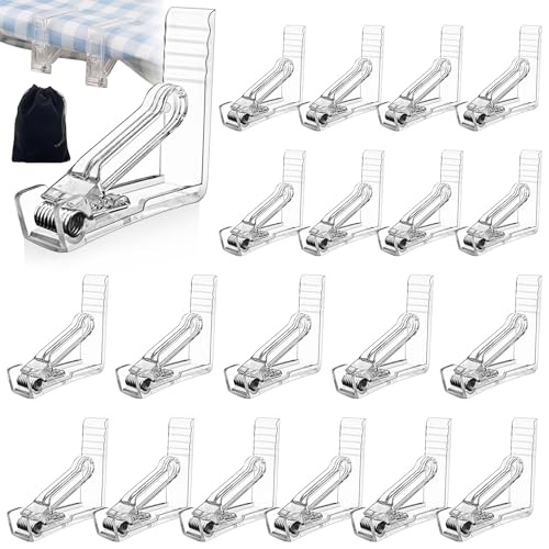 GZqiancang 20 Stück Frühling Tischdeckenklammern, Transparente Tischdeckenklammer mit 1 Stück Schwarze Aufbewahrungstasche für Picknicks, Partys, Hochzeiten, Abendessen von GZqiancang