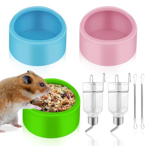 GZqiancang 3 Stück Napf Hamster, Hamster Futternapf mit 2 Stück Hängende Haustiere Wasserflaschen für Meerschweinchen,Vogel,Kleine Haustiere von GZqiancang
